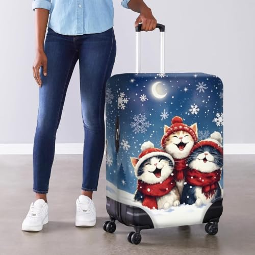Christmas Checked Luggage Cover for Holiday Travel (L(for 26-29 inch luggage) / Christmas Cat)
