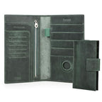 Full Grain Leather RFID Blocking Family Passport Holder for 4 Passport Wallet Compatible with Airtag Travel Passport Cover with 4 Passport Slot (Dark Green)