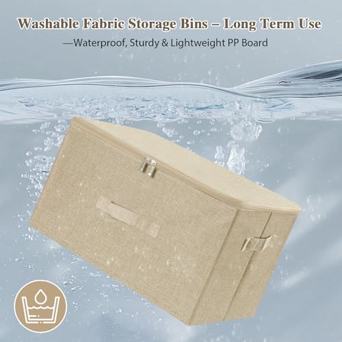 Fabric Storage Bins with Zipper Lids (Beige / Small (Pack of 3))