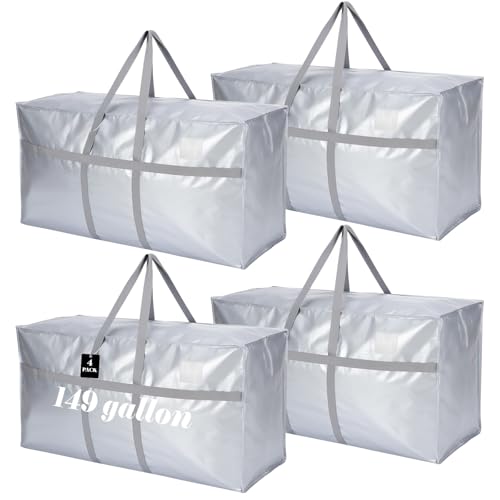 4 Pcs 149 Gallon Extra Large Moving Bags Heavy Duty Storage Bag (149 Gallon / Silver)