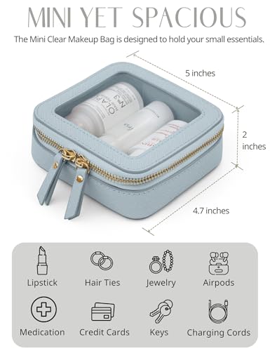 Clear Makeup Bag Travel Cosmetic Case Transparent Toiletry Bag with Zipper (Light Blue / Mini Chic)