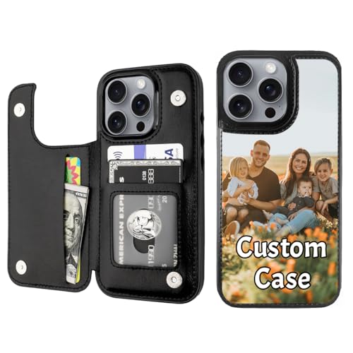 Custom Wallet Phone Case for iPhone 16 Pro Max with Photo (Black-A / iPhone 16 Pro Max)