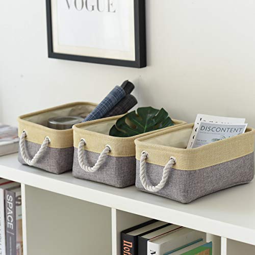 Storage Baskets for Organizing (Gold&Grey / 6PCS/Small -11.8Lx7.9Wx5.2H)