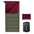 0 Degree Sleeping Bag Cotton Flannel Winter Cold Weather for Adults XXL Sleeping Bag 4 Season Big and Tall with Pillow Compression Sack (GREEN)