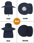 Outdoor Sun Hats with Stowable Neck Flap for Men Women UPF 50+ Mesh Summer Bucket Hat Wide Brim for Fishing Safari Hiking Navy Blue (Navy Blue)
