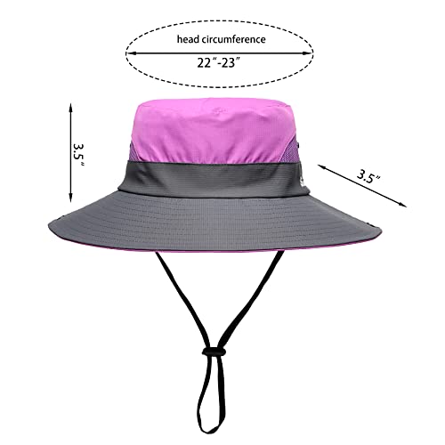 Womens Summer Sun Hat Beach Hat Wide Brim Outdoor UV Protection Hat Foldable Cool Mesh Ponytail Bucket Hat (6-7 / Purple-gray)