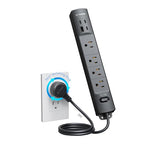 Wall Mount Surge Protector Power Strip with 360 Rotating Plug (Black / 3FT Rotating Plug)
