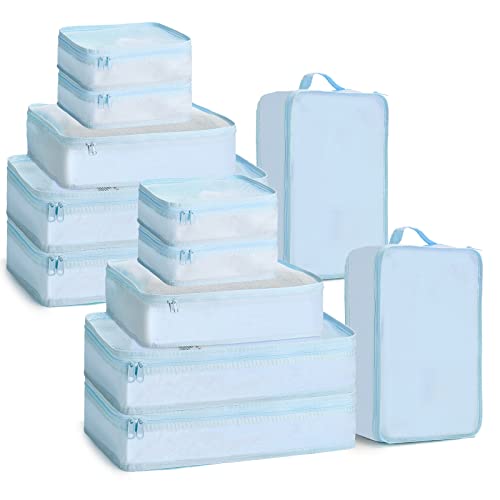 2 Packs Travel Packing Cubes 10 Pcs with Shoe Bags Blue (Blue)