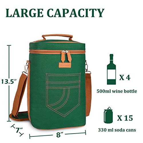 4 Bottle Wine Tote Carrier (Green / 4 Bottle-without front pocket)
