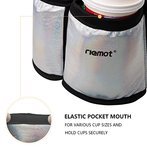 Luggage Travel Cup Holder Free Hand Drink Carrier (Hook & Loop: Glitter Silver)