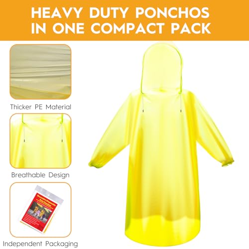 6 & 20 & 50 Pack Disposable Rain Ponchos for Adults (Yellow / 20 Pack)
