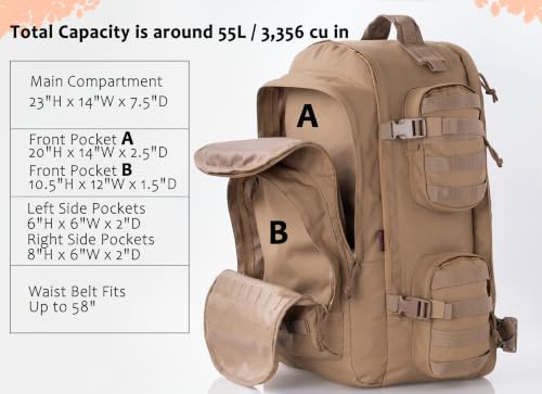 Large Tactical Backpack Bag For Hiking (Black)