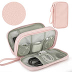 PU Leather Cable Organizer Double Layer Travel Pouch (Pink / M)