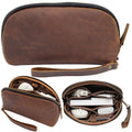 Leather Tech Pouch for Cables Chargers Phone (Large Vintage Dark Brown)