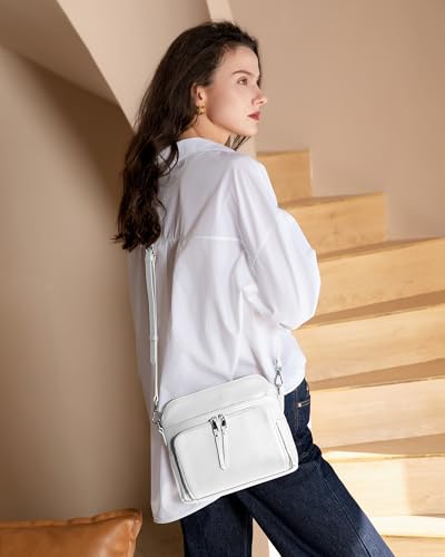 White Genuine Leather Crossbody Bags for Women Travel Wallet Purse (White)