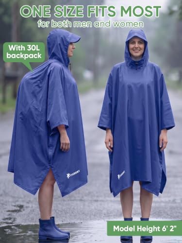Hooded Rain Poncho for Adults (Blue-basic)