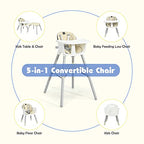 High Chair 5 in 1 Convertible Highchair for Babies & Toddlers (Beige)