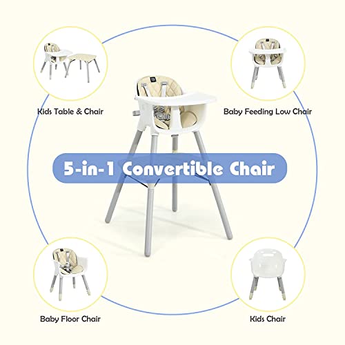 High Chair 5 in 1 Convertible Highchair for Babies & Toddlers (Beige)