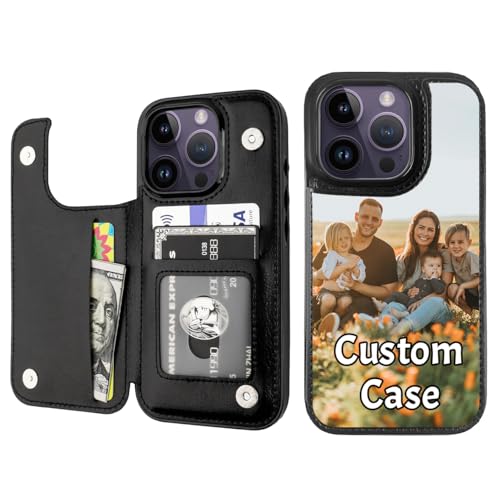 Custom Wallet Phone Case for iPhone 15 Pro with Photo (Black-A / iPhone 15 Pro)