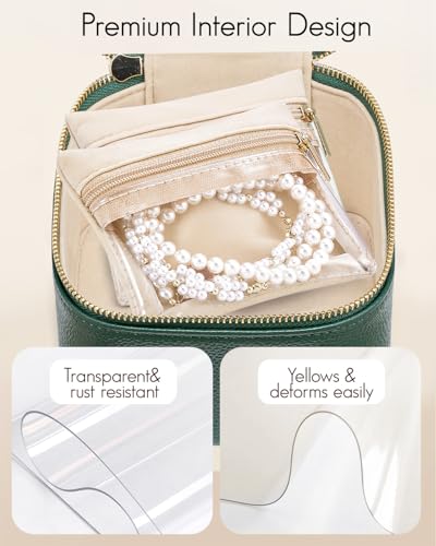 Travel Jewelry Case with Clear 6 Velvet Bags (6PCS-Green)