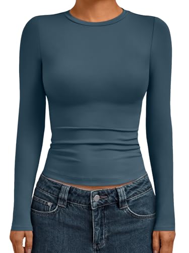 Womens Long Sleeve Shirts Basic Compression Tops Haze Blue L (Large / Haze Blue)