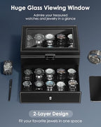 Mens Watch Box Jewelry Organizer (Black / 20-slot)