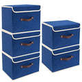 Foldable Storage Boxes with Lids 5 Pack Fabric Storage Bins with Lids (5 pack / Classic Blue)