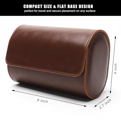 Longjet Watch Roll Travel Case for Men Portable Watches Organizer Box (Brown-2)