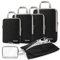 6 Piece Compression Packing Cubes with Shoe Bag (6-Black / 6 Set)