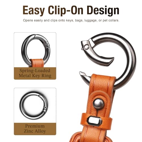 Genuine Leather Keychain Holder Case for Apple AirTag ((1 Pack)Brown)