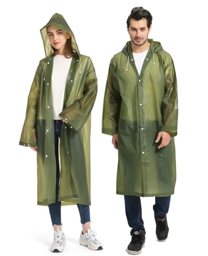 2 Pack Portable EVA Raincoats for Adults (2pcs, Olive Green)
