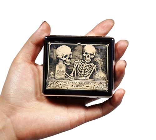 Silver Vintage Pill Box 7 Day Metal Pill Box with Mirror and 8 Compartments Cute Travel Pill Organizer for Purse (Concentrated Poison)