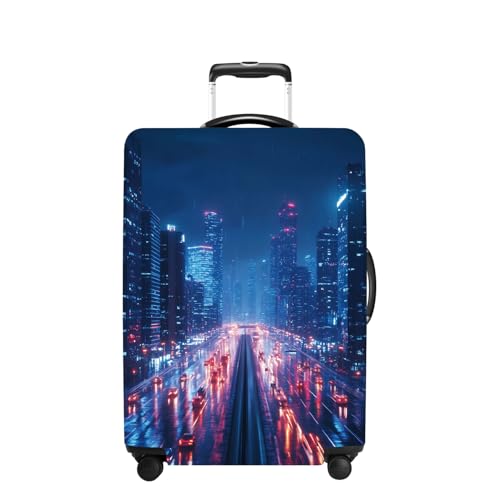 City Night Luggage Cover Washable Suitcase Protector Anti (City Night / L(28-30inch suitcase))