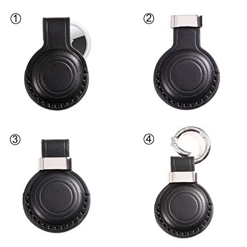 2 Pack KEEPXYZ Genuine Leather Keychain Holder Compatible with Airtag ([2 Pack] Black V2.0)