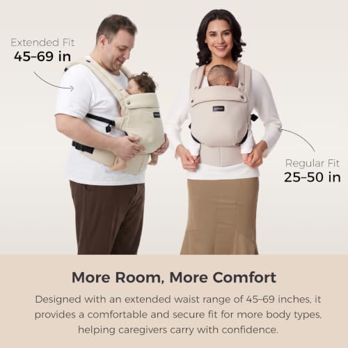 PureHug Baby Carrier (Cotton-Khaki / Extended Fit (45"-69" Waist))