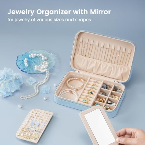Travel Jewelry Case for Women Girls (Blue / Medium (8.46"W*5.71"D*2.17"H))