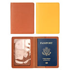 2 Pack Passport covers and Vaccine Card Holder PU Leather Passport Wallet Vaccine Case Protector Slot Travel Passport Wallets for Women & Men (Yellow & Brown)