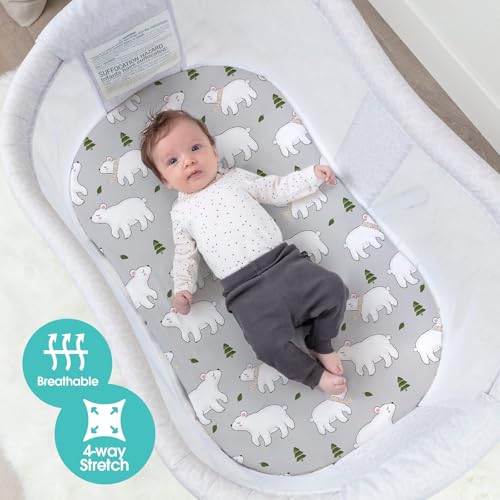 Stretch Fitted Bassinet Sheet Set BROLEX 2 Pack Cradle Sheets for Bassinet Pad (Elephants Bears / 32x16 Inch)