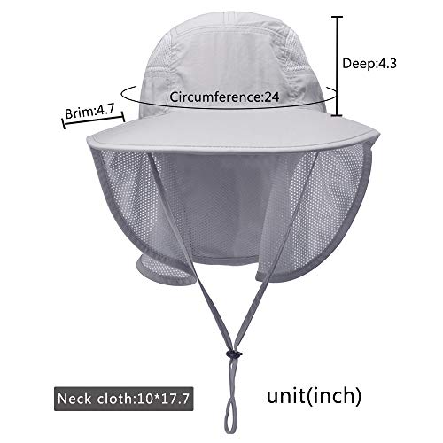 Unisex Outdoor Activities UV Protecting Sun Hats with Neck Flap Black Grey (One Size / Black-grey)
