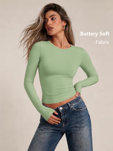 Womens Long Sleeve Shirts Basic Compression Tops Light Green L (Large / Light Green)