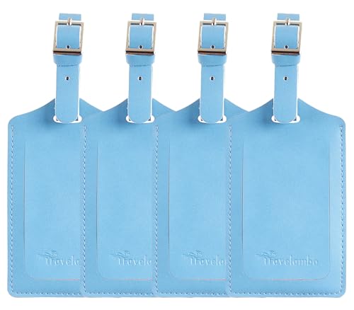 8 Pack Leather Luggage Tags for Suitcases Travel Tag (Light Blue)