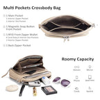 Genuine Leather Crossbody Bags for Women Travel Wallet Purse (Light Apricot)