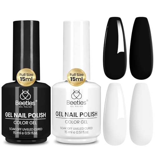 Beetles Black White Gel Polish Set (Q - Creme Black & White | Black & White (2 Pcs))