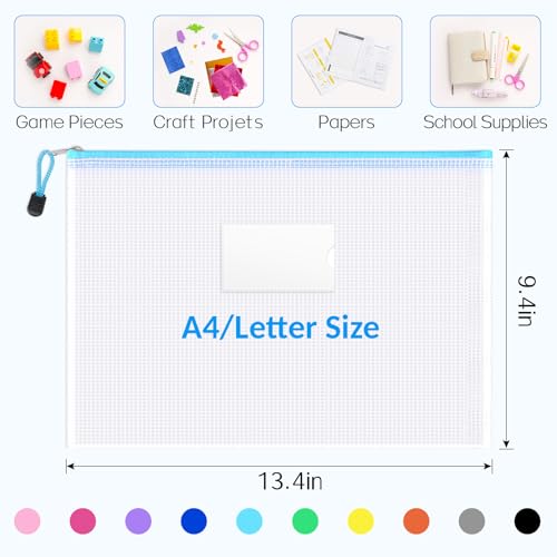 14 Pack Mesh Zipper Pouch Bags (A4/Letter Size / 14 Pack)