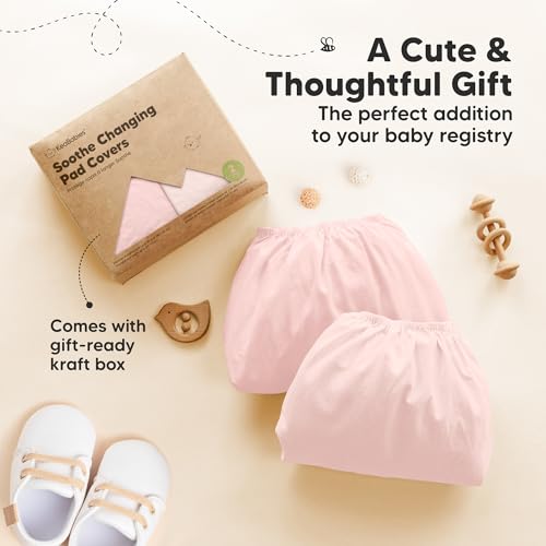 2 Pack Organic Changing Pad Covers for Girl (Mist Rose / 100% Cotton)