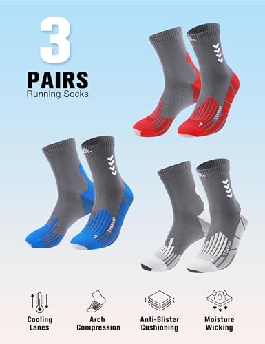 Crew Compression Running Socks (9-13 / I-blue Red Gray-3pairs)