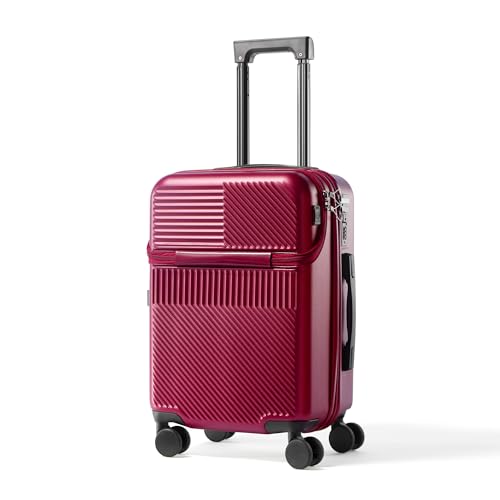 20 Inch Top Opening Carry On Luggage With Wheels (Wine Red)