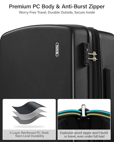 Expandable Luggage Sets 3 Piece (Jet Black / 20+24+28 Inch EXT)