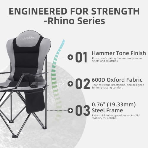 Heavy Duty Camping Chairs for Adults with Cup Holder & Cooler Bag (Gray | 400lbs)