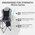 Heavy Duty Camping Chairs for Adults with Cup Holder & Cooler Bag (Gray | 400lbs)